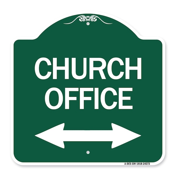 Church Parking W/ Bidirectional Arrow, Green & White Aluminum Sign, 18" x 18", GW-1818-24273